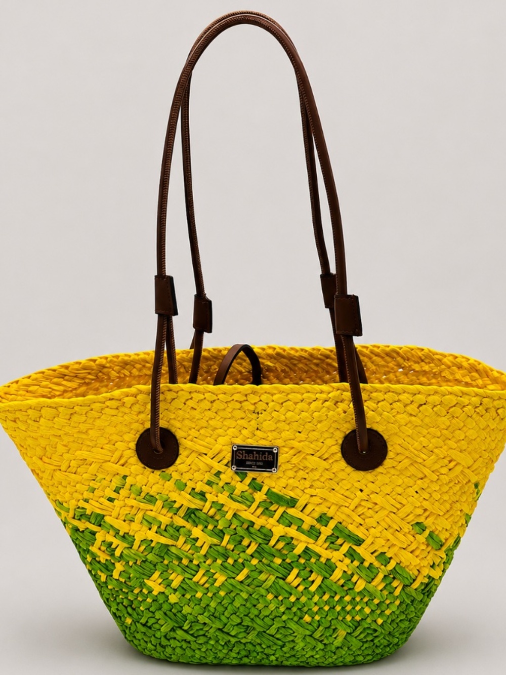 Yellow Green Woven Raffia Beach Tote  raffia tote bag woven straw bag summer
